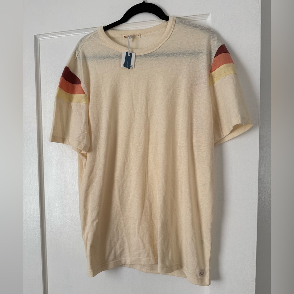 NWT Men's Marine Layer Banks Tee - Cream T-Shirt with Striped Sleeves